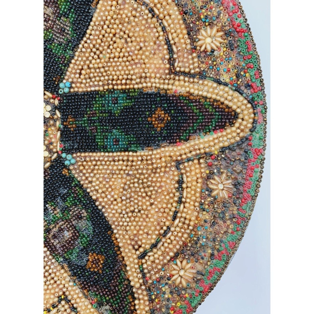 Vintage Beaded Tramp Art Bowl – Jeweled Mosaic, Spindle Handle, 1920s-1950s - Picture 7 of 16